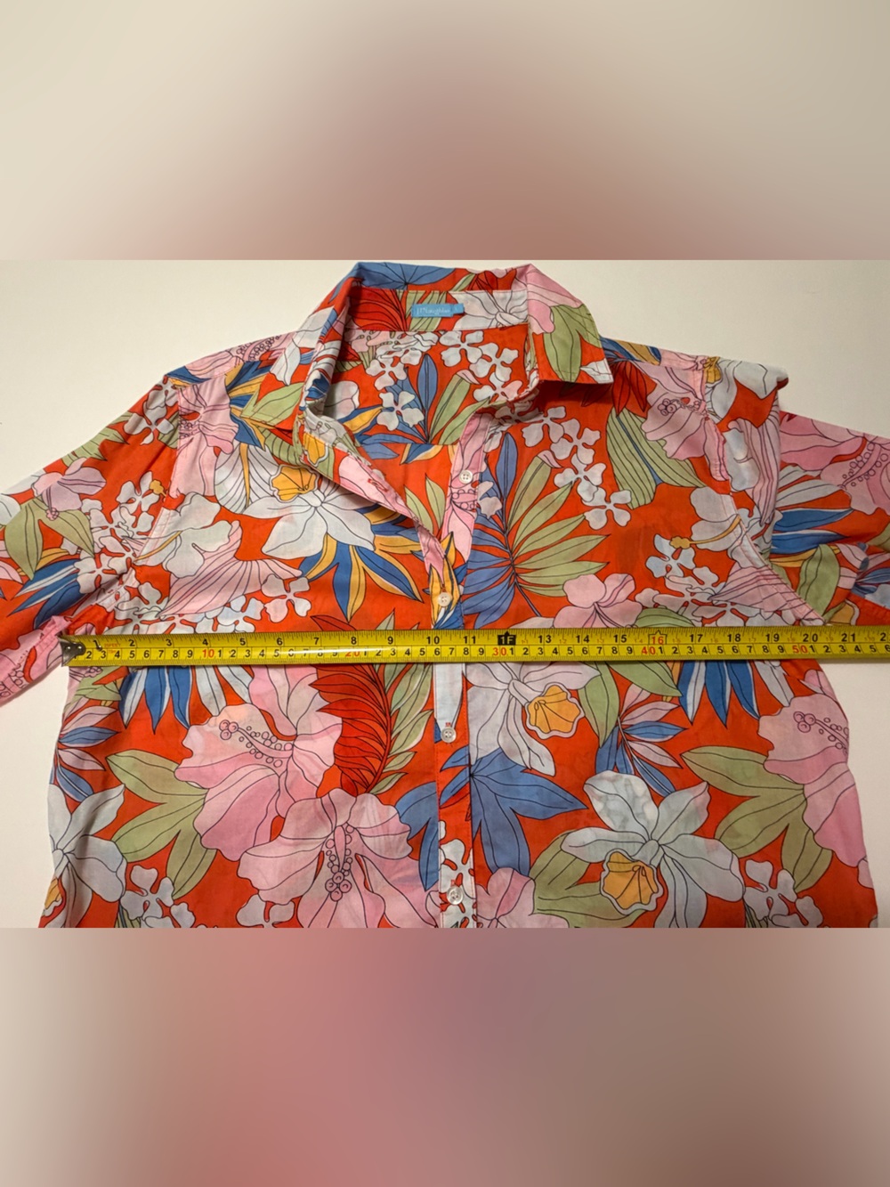 J.McLaughlin Women's Britt Linen Shirt Blouse Coconut Grove Tropical Floral Sz L - Picture 6 of 7